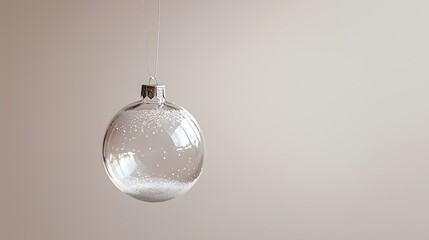 Wall Mural - Transparent Christmas ball on beige solid background. Minimalistic New Year background with holiday decorations.