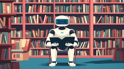 Poster - Robot Reading in a Cozy Library Setting