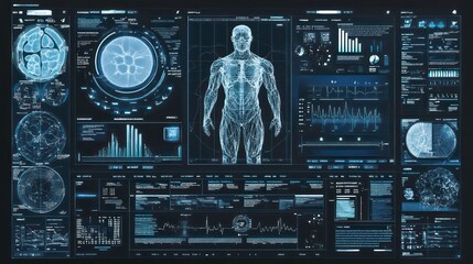 Fototapete - Futuristic interface displaying human anatomy and health data.