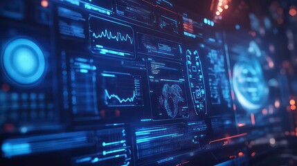 Poster - A futuristic interface displaying data analytics and digital information.