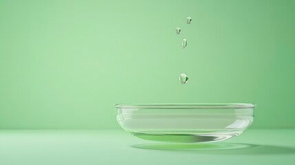 Poster - A glass dish with droplets of water against a soft green background.
