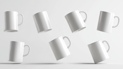 Leinwandbilder - Floating white coffee mugs on a white background for product mockups