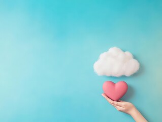 Aufkleber - hand holding cloud heart in sky flat design top view minimalist theme watercolor colored pastel