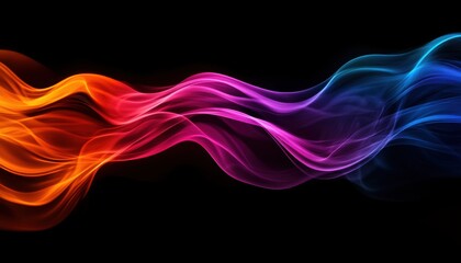 Poster - This vibrant abstract image showcases flowing waves of color, seamlessly blending hues of orange, pink, and blue against a deep black background, creating a mesmerizing visual experience.