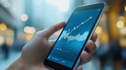 Poster - A hand holding a smartphone displaying a financial graph with an upward trend.