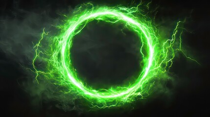 Aufkleber - An electric green lightning round frame with a plasma portal on a transparent overlay or black background