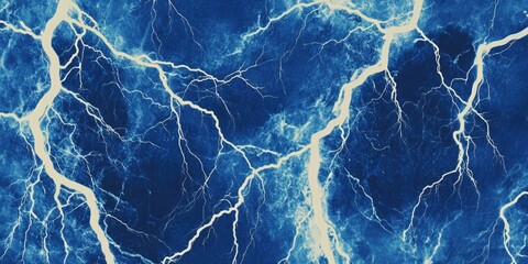 Poster - A blue background features striking white lightning bolts, creating an abstract visual effect. The bold contrast of blue and white captures attention effectively.