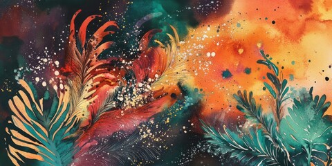 Wall Mural - abstract artwork featuring a cosmic background created through watercolor techniques. the piece enca