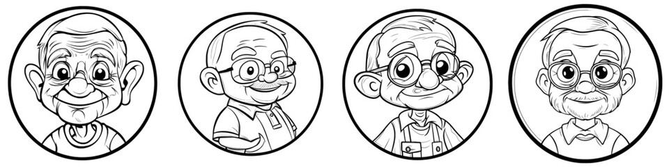 Aufkleber - modern icon with balding old man grandpa. user, profile, identity, persona. excellent for web, apps,