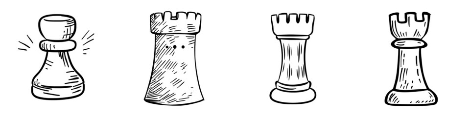 An illustration of a broken rook piece drawn in outline form