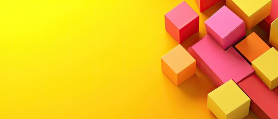 Wall Mural - Colorful geometric blocks on a bright yellow background, perfect for modern design and creative projects.