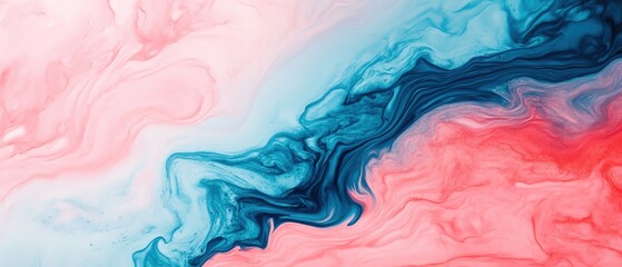 Poster - Colorful abstract swirl of pink and blue ink, smooth fluid background.