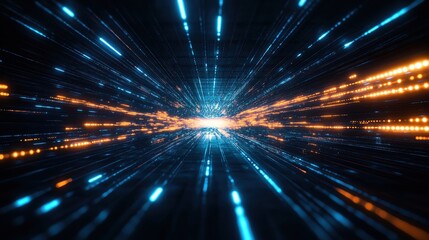 Aufkleber - Futuristic digital light streaks, blue and orange on a dark background.