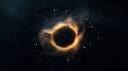 Abstract image of a glowing orange and yellow circular nebula-like formation against a dark background, with scattered particles and cosmic effect suggesting a celestial phenomenon.