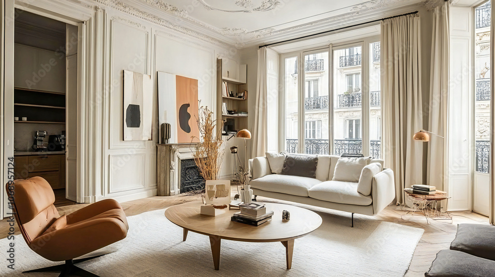 home interior design of modern living room in parisian apartment Stock ...