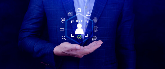 KYC, verification concept, KYC Know Your Customer Technology. Business verifying identity clients, Client authentication access personal financial data, digital technology against digital cyber crime.