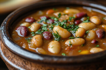 Wall Mural - a bowl of hearty vegan chili with kidney beans and spices.