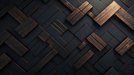 Poster - Dark abstract geometric pattern of intersecting wood planks.