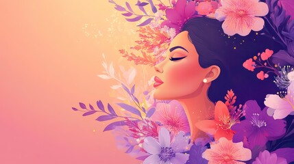 Poster - A serene portrait of a woman surrounded by vibrant flowers, embodying beauty and tranquility.