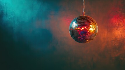 Poster - Disco ball sphere with colorful disco lights for party nights , wallpaper background with copy space 4k