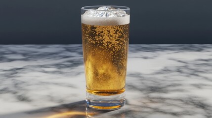 Poster - Refreshing Glass of Beer with Ice Cubes
