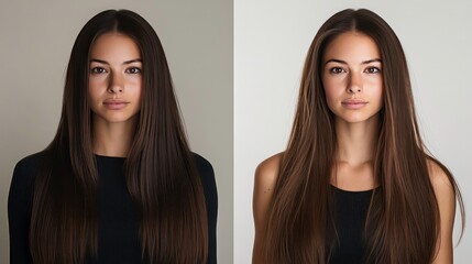 Poster - Brunette Hair before and after treatment, sick, cut and healthy hair