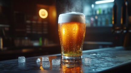 Poster - Freshly Poured Beer in Relaxing Bar Atmosphere