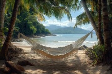 Wall Mural - Tranquil Beach Hammock under Palm Trees