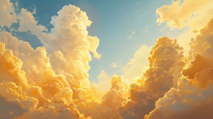 Wall Mural - vibrant golden clouds illuminated by the sun during sunset at a serene sky