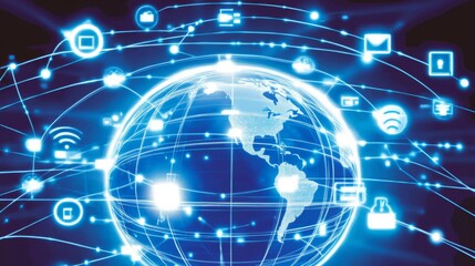 Aufkleber - Global Network with Digital Icons and Connections