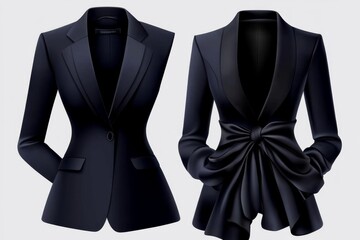 Poster - A minimalist illustration of a classic office blazer and blouse on a white background, capturing a clean and professional look