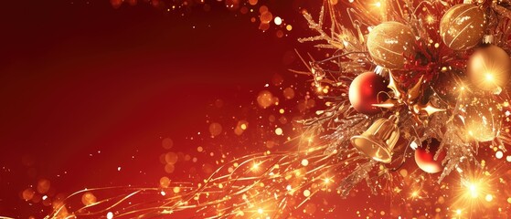 Wall Mural - a vibrant christmas background featuring red and gold tones with festive ornaments and warm lights, 