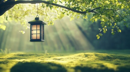 Aufkleber - Soft Light Through Green Leaves with a Lantern