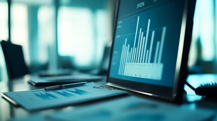 Fototapete - Modern Data Analysis with Bar Graph and Charts