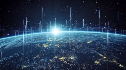 Leinwandbilder - Global Network Connection Above Earth at Dawn
