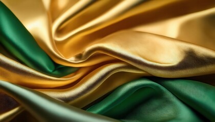 Poster - Close-Up of Luxurious Yellow and Green Satin Fabric with Soft, Flowing Folds. Perfect for High-End Fashion Textures, Elegant Backgrounds, Interior Design Inspiration, and Product Showcases