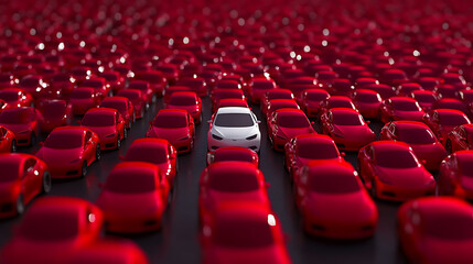 Leinwandbilder - Hundreds of red cars, One white