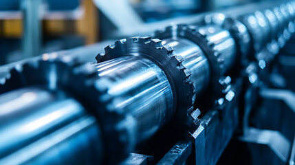 Poster - Close-up of a steel rolling mill where steel bars or sheets are rolled and cooled