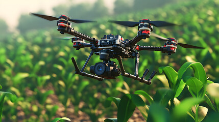Aufkleber - Drone with digital camera flying over cultivated field