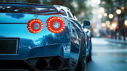 Poster - back of a blue sport car