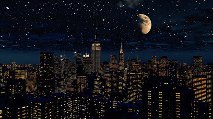 Leinwandbilder - New York Skyline at night with Moon