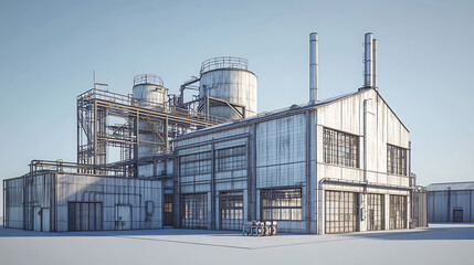 Poster - 3d rendering, wire frame model of industrial buildings