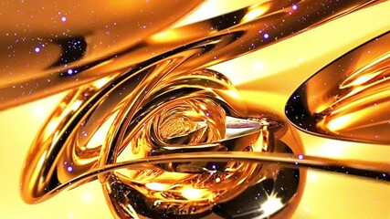 Poster - 3D Rendering Abstract golden chrome  animation