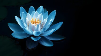 Poster - Stunning Blue Flower Floating on Dark Water Surface