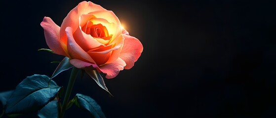 Poster - Beautiful Rose with Soft Glow on Dark Background