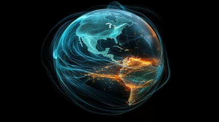 Poster - Abstract 3D Globe with Data Streams Connection
