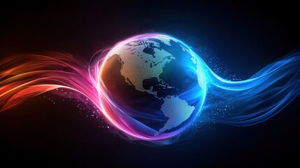 Poster - Vibrant 3D Globe with Dynamic Data Streams
