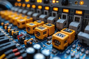 Poster - Close-up of a circuit board with yellow and gray components.