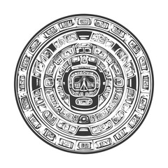 Wall Mural - Circular Design with a Central Mayan Face and Glyphs