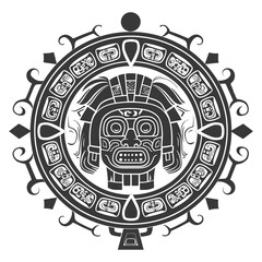 Wall Mural - Circular Aztec Design with a Face in the Center